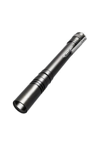 Mini Led El Feneri Kalem Tipi Taşınabilir Metal Gövdeli Cep Feneri Klipsli 1w Led Pilli Gri