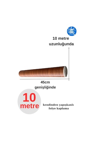 45cm X 10 Metre 1 Rulo Folyo Yapışkanlı Kestane Ahşap Görünümlü Mutfak Duvar Kaplama Folyosu Kağıdı