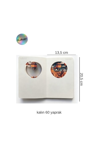 Hediyelik Lüks Oval Desen Kesimli Çizgisiz Not Hatıra Defteri 60 Yaprak 13,5x20,5 Cm Kapadokya Kesim