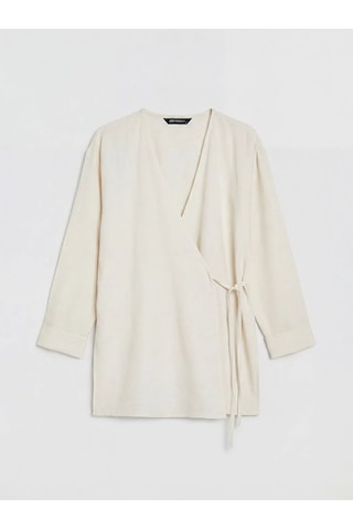 Lc Waikiki Bej Kruvaze Yaka Keten Karışımlı Kadın Kimono