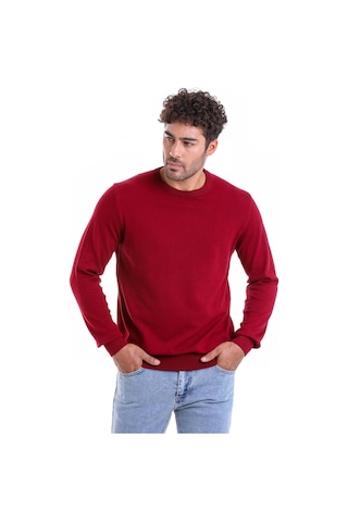 Hatemoğlu Erkek Regular Fit Pamuk Bisiklet Yaka Triko Kazak Bordo