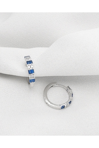 Brezza Lusso Jewelry Safir Baget Diamond Stylish Night Halka Kadın Gümüş Küpe 18 Mm