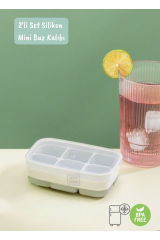 2li Set Mini Buz Kalıbı Silikon Buzluk 6 Bölmeli Kare Desenli Buz Küpü Yeşil-gri Bpa Free Yeşil