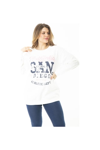 Şans Kadın Büyük Beden Kemik İçi Şardonlu İki İplik Ön Baskılı Sweatshirt 65n37158-kemik Kemik