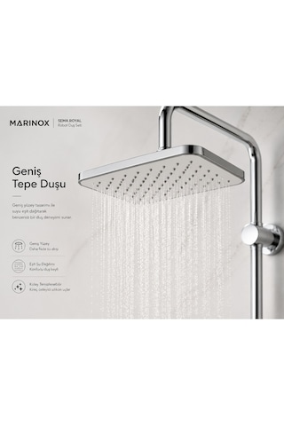 Sema Royal Premium Krom Robot Duş Seti Geniş Tepe Duşlu Tek Fonksiyonlu El Duşlu Modern Banyo Duş Sistemi