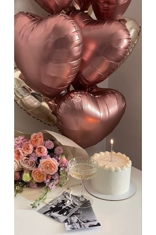 3 Adet Kalp Folyo Balon Karamel 18 Inc Çok Renkli