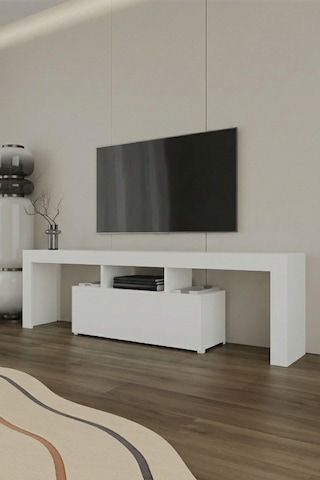Loki 2 Kapaklı Raflı Tv Ünitesi 180 Cm Beyaz Beyaz