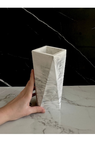 Beton Çiçek Vazosu El Yapımı Dekoratif Geometrik Saksı Mermer Desen