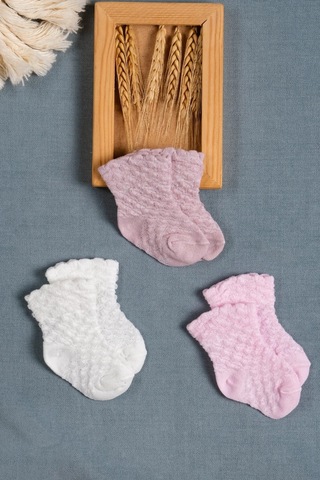 Cocole Socks Kız Çocuk Soket Çorabı 3 Lü Set Pamuklu Klasik Seri & Petek Örgü Desenli Çok Renkli
