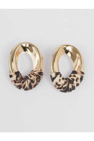 Jimmy Key Jimmy Key Altın Rengi Leopar Desenli Parlak Halka Küpe 6sw438207150
