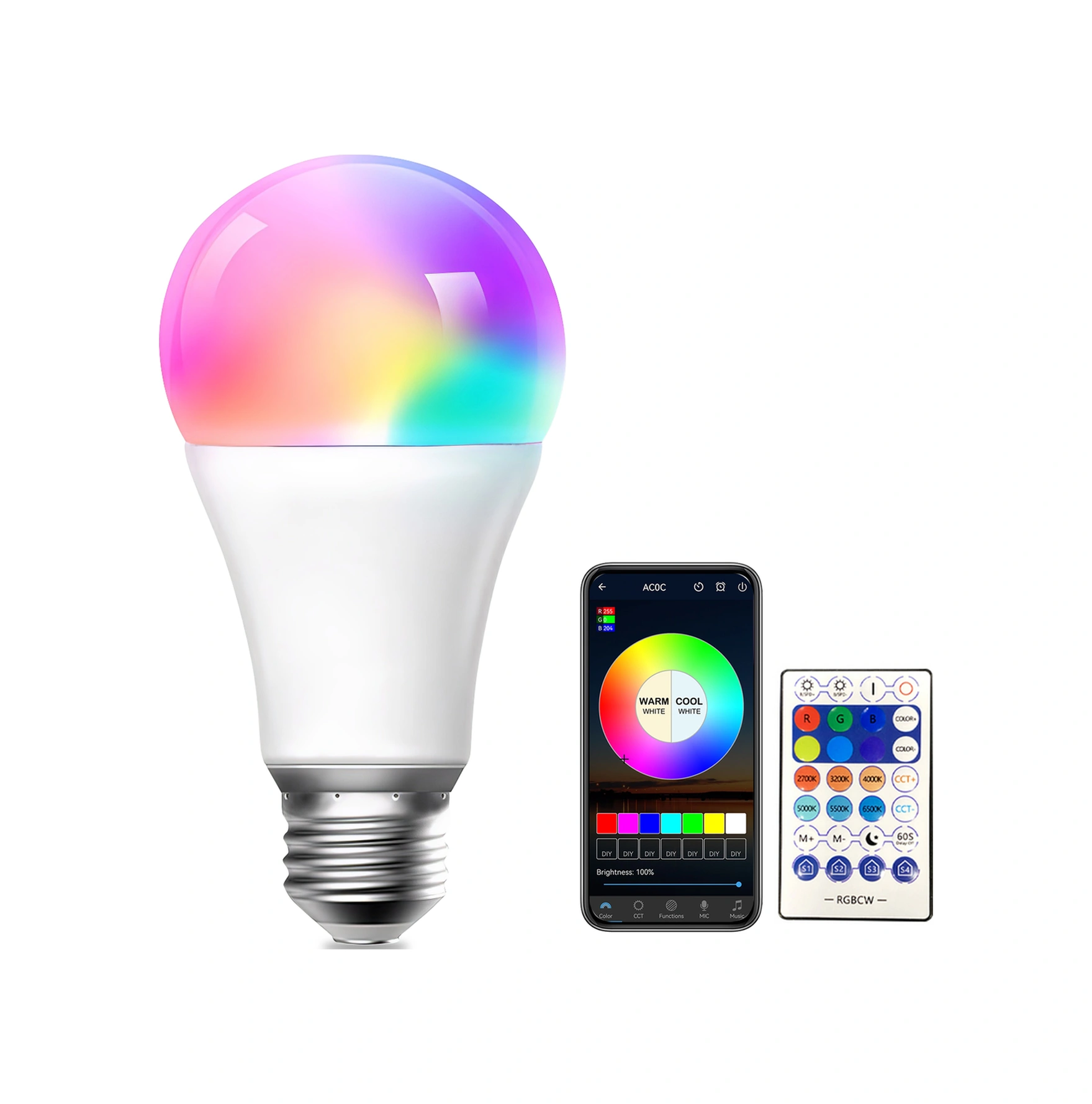 Folinda Zengge Uydu Kumandalı Bluetooth Akıllı Ampul: Rgb+cct 2700k-6500k 16m Renk, Müzik Senkronizasyonu, Zamanlayıcı Ve Parlaklık Ayarlama Beyaz