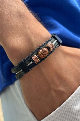 El İşçiliği İle Üretilmiş Hakiki Deri Erkek Bileklik Koyu Yeşil