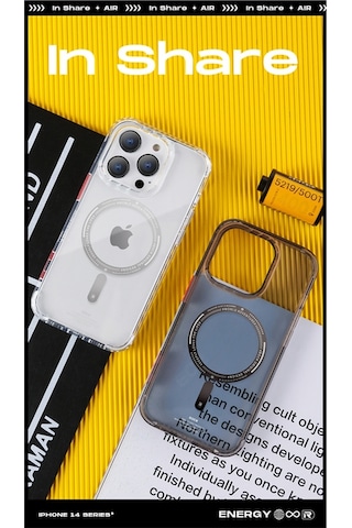 Rock Apple Uyumlu iPhone 14 Plus Air Serisi Magsafe Şeffaf Silikon Kılıf Siyah Siyah