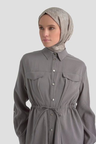 Armine Trend Beli Büzgü Detaylı Pantolonlu İkili Takım 26yt619 Açık Gri