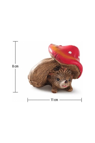 Dekoratif Kirpi Biblo Mantar Şapkalı Polyester Masa Üstü Obje Sevimli Hayvan Figürü 11x8 Cm