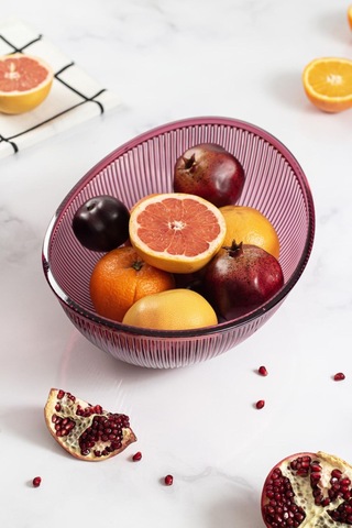Akrilik Barok Mürdüm Büyük Oval Meyve & Salata Kasesi & Karıştırm