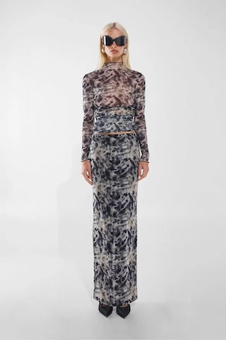 By Basak Collection Şeffaf Leopar Desenli Kadın Üst Uzun Kol Ve Yüksek Yaka Nina Top Çok Renkli