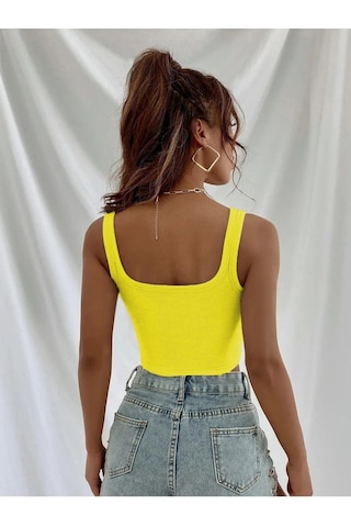 Askılı Fitilli Crop Top Bluz - Sarı Sarı