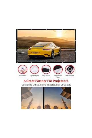 Geeroyoo 150 İnç 16:9 Elastik Fiber Projeksiyon Perdesi - Taşınabilir, Katlanabilir Ve Kolay Kurulum