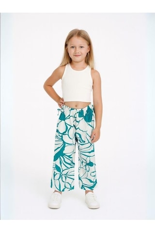 Kız Çocuk Desenli Pantolon-15967 Çok Renkli