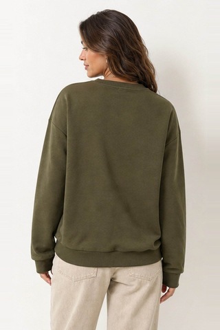 Fashion Friends Nakışlı Haki Kadın Sweatshirt 26k0030k1