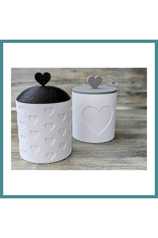 Trendexa 3d Baskı 2li Kalp Desenli Kapaklı Kavanoz Seti Kalp Tepelikli Dekoratif Saklama Kabı 8x8,5 Cm Mac Diğer