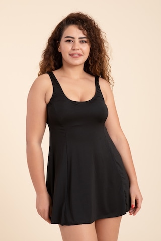 Kadın Büyük Beden Düz Askılı Etekli Elbise Mayo Siyah-siyah 30644 - 1 Siyah