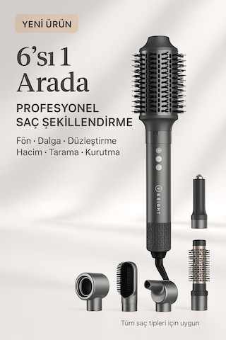 Bright Elegance BE-5117 6 in 1 Hava Üflemeli BLDC İyonizer Saç Şekillendirici Set Antrasit