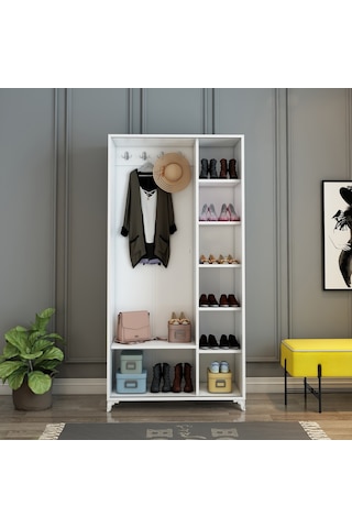 Afillibebek Olivia Sürgülü Aynalı Portmanto Beyaz (Tamamı Mdf)