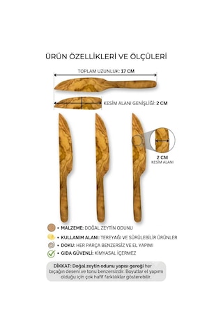 Doğal Zeytin Ağacı Tereyağı Bıçağı 17 Cm - El Yapımı Ahşap Sürülebilir Kahvaltı Bıçağı Doğal Kamp Ev Masa Sofra Piknik Kahverengi6