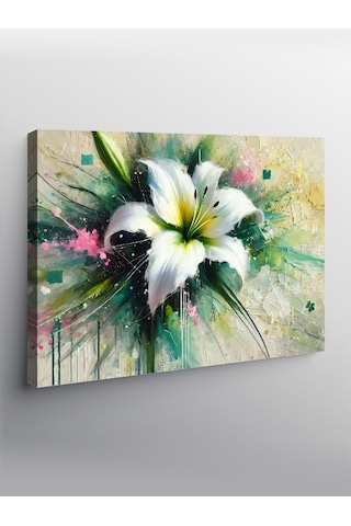 Kanvas Tablo Beyaz Zambak Deseni 50cmx70cm