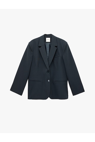 Koton Viskon Karışımlı Cep Detaylı Düğmeli Geniş Yaka Blazer Ceket Lacivert Çizgili 6sak50040uw 7s2