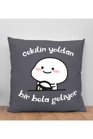 Bk Gift Bir Bela Geliyor Tasarımlı Antrasit Kırlent Yastık, Arkadaşa Hediye, Ev Dekorasyonu, Ev Hediyesi-1