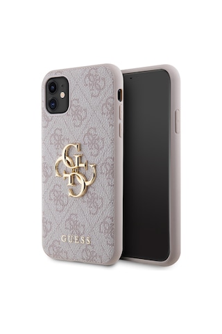 Apple Uyumlu iPhone 11 Kılıf Guess Pu Deri Büyük Metal Logo Dizaynlı Kapak Pembe