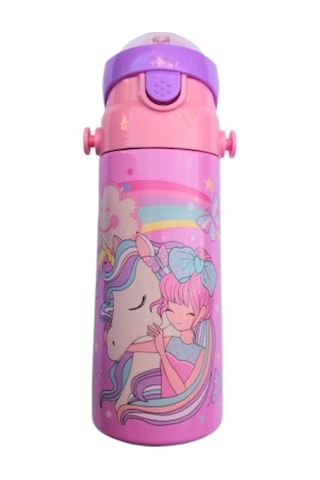 Askılı Pipetli Çelik Suluk Matara 550 Ml Uni Açık Pembe Pembe
