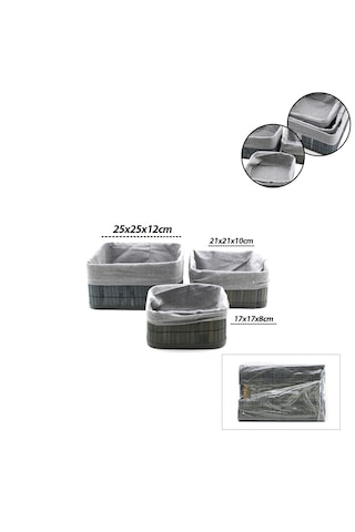 Lunaev Gri 3 Boy Kare Bambu Kenar Organizer Sepet Ahşap Altlık - Bezli 17x21x25cm 1