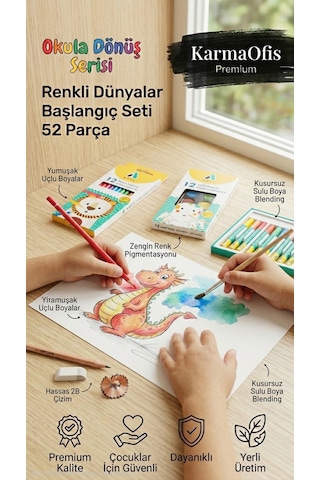 Renkli Dünyalar Başlangıç Seti 52 Parça Boya Kalemi, Sulu Boya, Pastel Seti