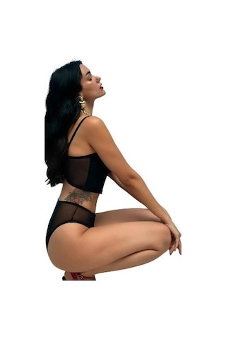 Onsekiz18shop Destekli Mor Simli Pırıltılı Siyah Büstiyer Takım