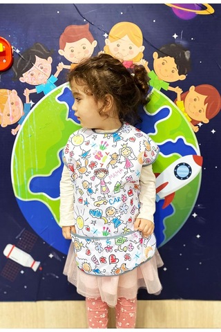Lexroo Family 3-6 Yaş Kısa Kollu Sıvı Geçirmez Önlük, Makinede Yıkanabilir, Boya Çok Renkli