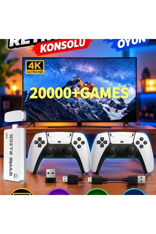 4k Hd Retro Game Stick Oyun Konsolu 2000 Oyun Ve 2.4g Kablosuz Çift Kol