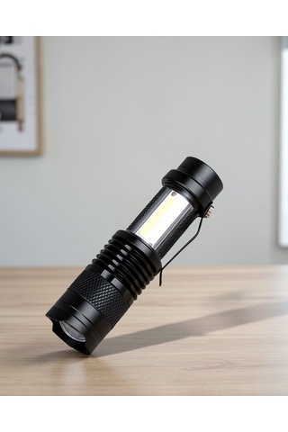 Şarjlı Led El Feneri, 14500 Pil Dahil, 4 Işık Modlu, Mini