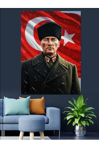 Karizma Tablo Türk Bayrağı Atatürk Portresi Dekoratif Kanvas - Mdf Ahşap Tablo