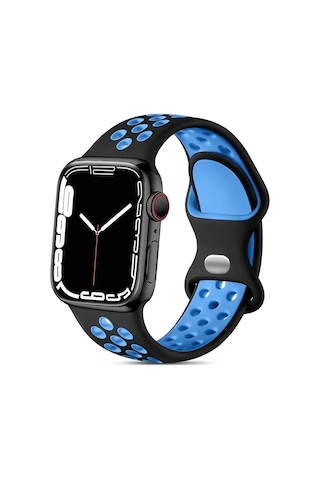 Minesk Watch Seri 1/2/3/4/5/6/7/se/8/ultra İle Uyumlu Delikli Silikon Kordon Kayış 42-44-45-49 Mm Siyah - Mavi Sku: Smg8690010130327