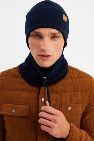 Erkek Balıkçı Style %100 Pamuklu Kaşkorse, Terletmez, Ultra Hafif, Yumuşak Bere Boyunluk Takım - Standart / Lacivert Lacivert