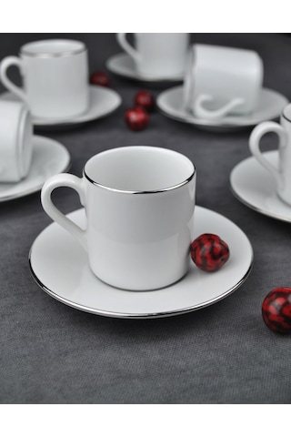 Qualitev Porselen Kahve Fincan Takımı 2 Kişilik 90 Ml -gümüş Kahve Fincan Silver 4 Parça Gümüş