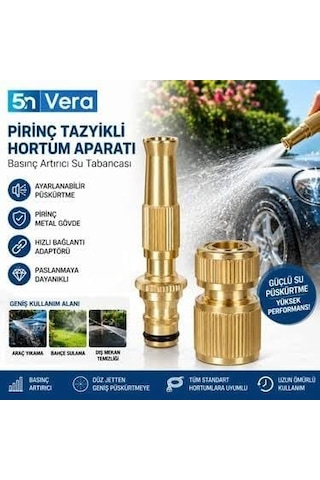 Feyza Yapı Hortum Tazyik Aparatı, Ayarlanabilir Su Tabancası Ve Bağlantı Parçası Seti, Altın Rengi