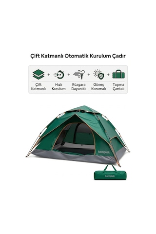 Camp One Dört Mevsim 4 Kişilik Çift Katmanlı Otomatik Kamp Doğa Deprem Çadırı Çok Renkli