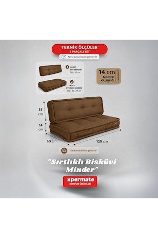 Xpermate Bisküvi Yer Minderi 60x120 Kalın Palet Balkon Petek Önü Fermuarlı Minder Kahverengi