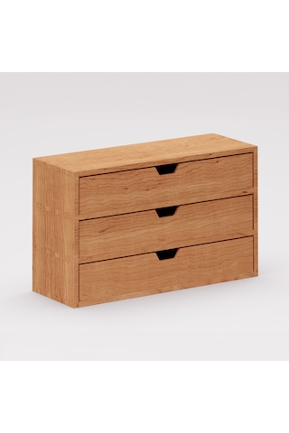 Desna Üç Katlı Üç Çekmeceli Mini Dolap 34 Cm Uzunluk X 12.1 Cm Genişlik X 20 Cm Woodsaka Doğal Ahşap