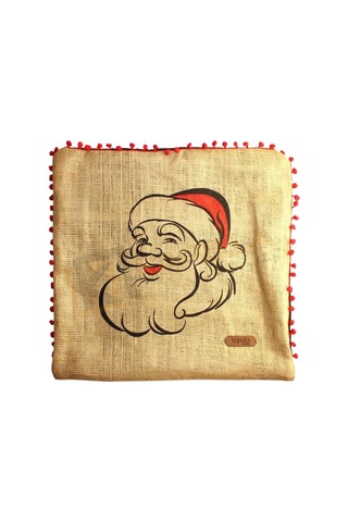 Püsküllü Jüt Kırlent Kılıfı 50 50 Noel Baba Desen Çok Renkli